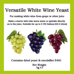 Bigger Jugs Versatile White Wine Yeast Sachet 5g - Also For Fermenting at Low Temperatures - SPECIAL OFFER AS BEST BEFORE IS 30/09/2024